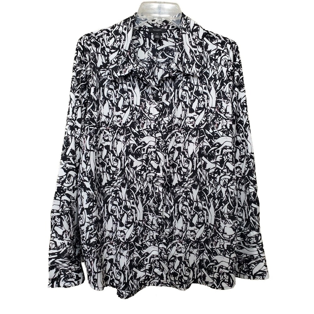 Halogen Black/White Long Sleeve Collared Button-Up Shirt Size XL